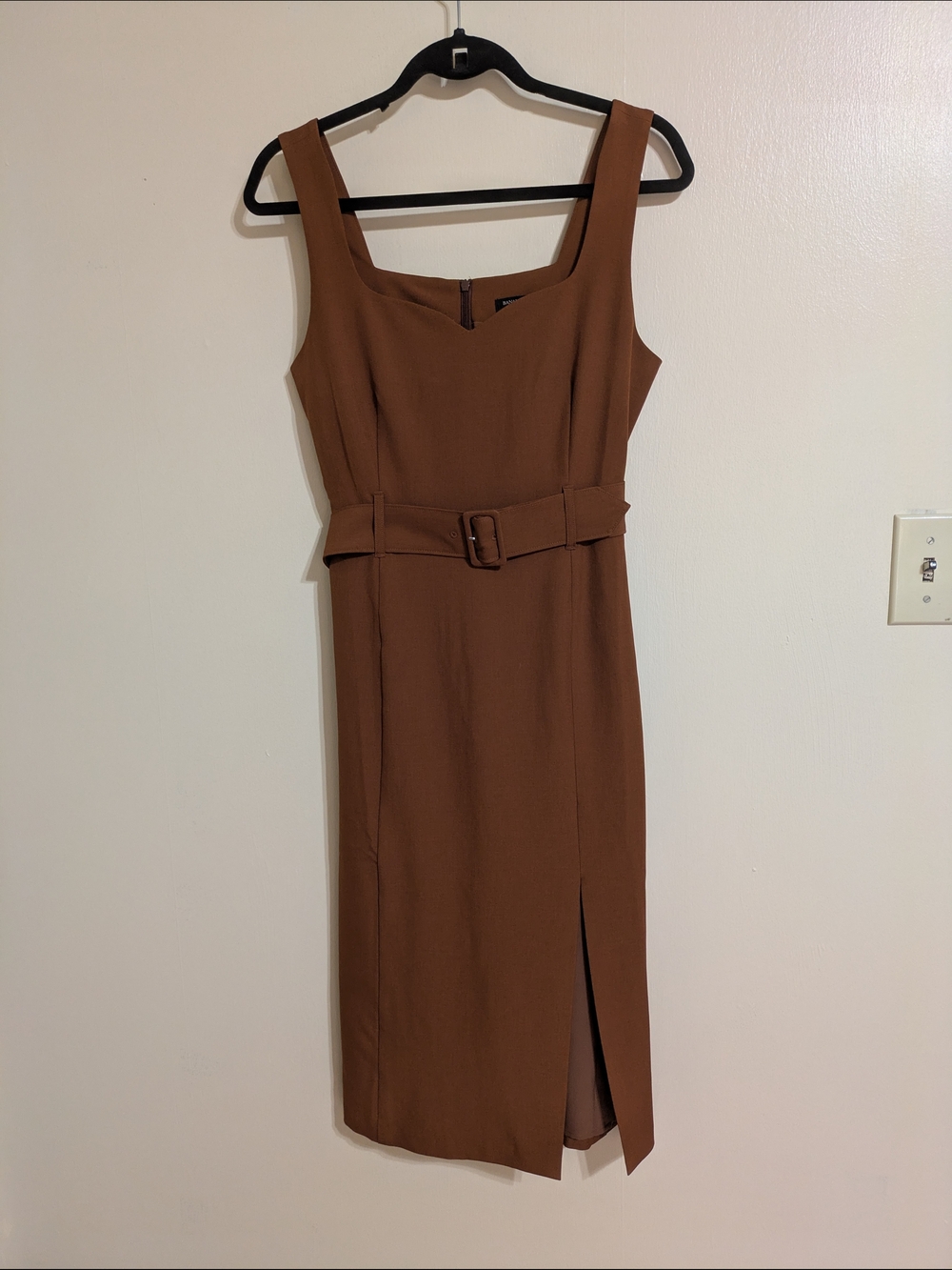 Banana Republic Bronze Square-Neck Midi Dress with Self Belt